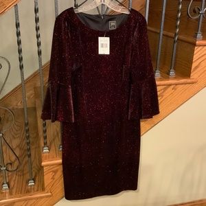 JH Evenings burgundy glitter velvet cocktail dress size 8 new with tags